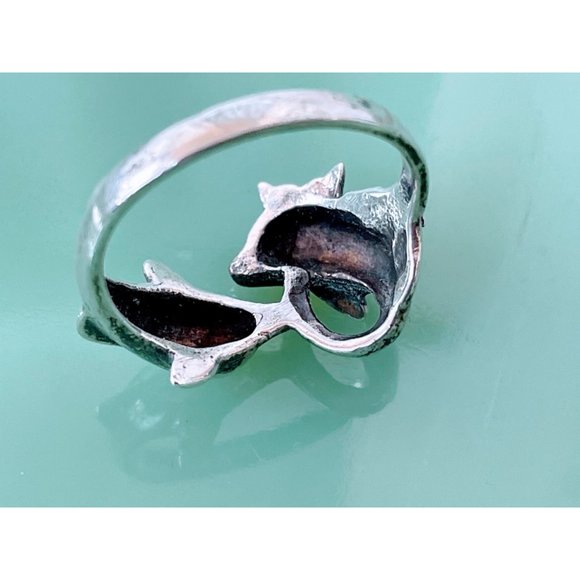 Vintage 925 Silver  Double Dolphin fish Ring Size 8.25 - Picture 2 of 11